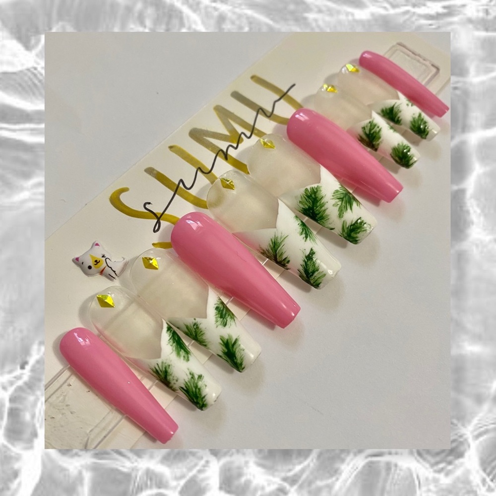 HANDPAINTED SUMMER PALM TREE PRESS ON GEL NAILS